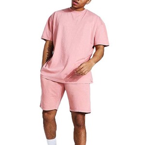 Conjunto Deportivo de Verano para Hombre, Camiseta de Cuello Redondo de Color Sólido y Pantalones Cortos, Traje Informal de Manga Corta, Material de Algodón Ligero - Product Image 1
