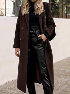 Abrigo largo de invierno para mujer, ecológico, ligero, de poliéster, con cuello alto, doble botonadura y solapa, personalizado OEM - Product Image 2