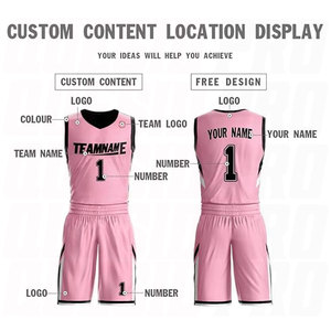 Maillot et short de basketball personnalisés rose et noir en polyester, respirants et à séchage rapide, pour l'entraînement sportif, grande taille - Product Image 2