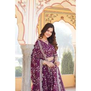 Radiant Glow Embroidered Jacquard Partywear Lehenga Choli - Product Image 1