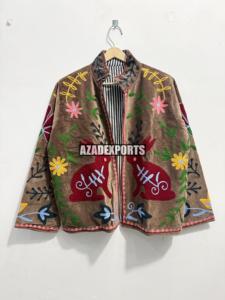 Hand Embroidered Vintage Sheep Skin <b>Velvet</b> <b>Women's</b> <b>Jacket</b> Turn-down Collar Full Sleeve Solid Spring Prairie Chic Style Open - Product Image 1