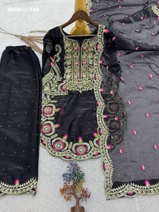 Conjunto de Seda GMY de Alta Calidad con Pantalones Plazzo y Dupatta, con Bordado y Lentejuelas, Venta al Por Mayor - Product Image 5