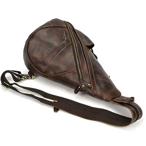 Sac de poitrine vintage en cuir véritable, sac à bandoulière, fermeture éclair, durable, usage quotidien, toutes saisons, sac pour homme - Product Image 6