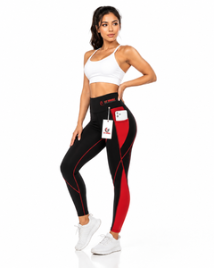 Leggings mi-mollet Fly Humble taille mi-haute, noir et rouge, couleur unie, avec poches, respirants, en coton et fibre de bambou, décontractés, pour femme, été - Product Image 1