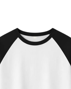 Camiseta de Manga Larga Raglán Negra y Blanca Personalizada para Hombre, Camiseta de Béisbol Informal de Algodón con Cuello Redondo en Contraste, Fabricante y Proveedor OEM - Product Image 5