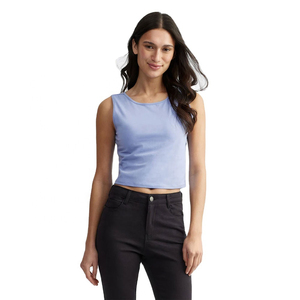 Nuevo Top Corto de Mujer con Tejido Elástico Acanalado, Color Claro, Algodón Suave, Alta Calidad, Camiseta sin Mangas Ideal para Uso Diario - Product Image 5