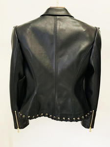 Veste en cuir véritable noir de haute qualité pour femme, coupe ajustée, col rabattu, fermeture éclair, longueur courte, vente chaude OEM - Product Image 2