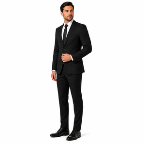 Costume d'affaires noir pour homme, style britannique, revers cranté, simple boutonnage, infroissable, coupe classique, mélange de laine, 3 pièces, pour adultes - Product Image 5