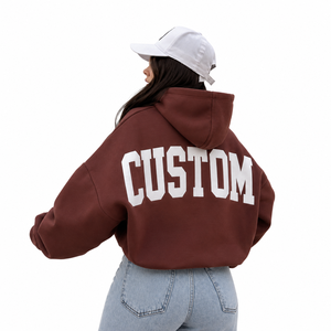New Arrival Custom Women's Big Letter <b>Back</b> Print Hoodies Oversized <b>Drop</b> Shoulder Fleece Cotton Casual Pullover Hoodie Supplier - Product Image 2