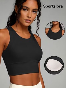 Women High <b>Neck</b> Sports Bra Longline Racerback <b>Padded</b> Crop Top Athletic Gym Workout Yoga Tank Running Fitness Activewear Vest - Product Image 6