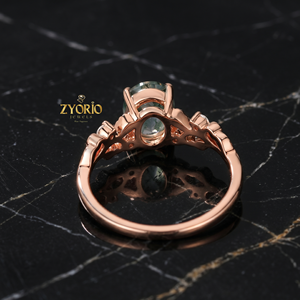 Natural Moss Agate <b>Ring</b> 14K Gold Floral Engagement <b>Ring</b> Oval Green Moss Agate Nature Inspired <b>Fine</b> Jewelry <b>Ring</b> - Product Image 4