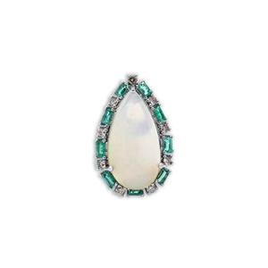 Bague Halo en Argent Sterling Massif 925 avec Opale Naturelle Poire Cabochon et Diamant Émeraude, Vente en Gros, Memoria Jewels - Product Image 3