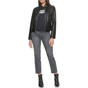 Chaqueta de Motocicleta de Piel de Oveja para Mujer, con Cinturón, Cuello Alto, Cálida para Invierno, Manga Larga, Estilo Corto - Product Image 2
