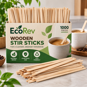 EcoRev Bâtonnets à mélanger plats en bambou modernes, 1000 pièces, biodégradables, pour café et thé, usage professionnel - Product Image 4