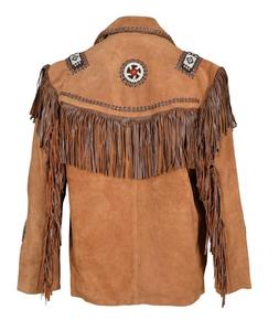 <b>Men's</b> Western Cowboy <b>Suede</b> Fringe <b>Jacket</b> Native Inspired Vintage Leather Style Tassel Coat - Product Image 4