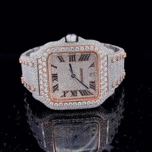 Fully Iced Out Moissanite Diamond Tester With Rose Gold Automatics Powers Hip Hop Casual <b>Men's</b> <b>Quartz</b> <b>Watch</b> - Product Image 5