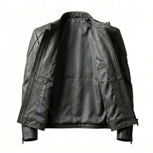 Men Custom Genuine Cowhide Leather <b>Jacket</b> Wholesale Distressed <b>Grey</b> Slim Fit Motorcycle Rider Biker Coat Outerwear Manufacturer - Product Image 3