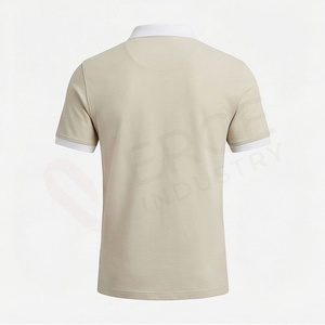 Polo à manches courtes beige pour homme avec col zippé, design uni tricoté décontracté, coupe régulière, respirant, 100% coton - Product Image 2