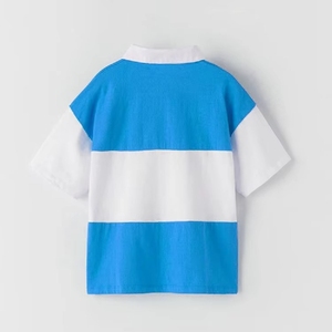 Polo en coton rayé bleu et blanc pour garçons, uniforme scolaire, vêtements pour enfants du primaire - Product Image 2