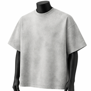 T-shirt Ringer Homme Oversize Gris Clair Délavé Vintage en Coton Style Streetwear Personnalisé Vente en Gros OEM - Product Image 4