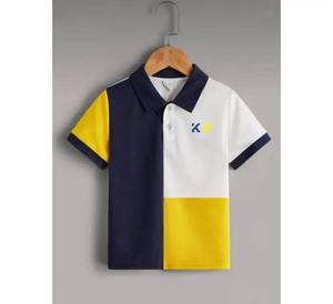 Polo enfant personnalisé avec logo, coloris contrastés, en coton mélangé respirant, uniforme scolaire, manches courtes, pour garçons. - Product Image 2