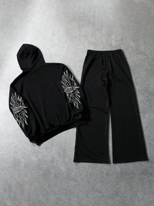 Ropa Urbana para Hombre, Sudadera con Capucha Estilo Ins, Sudadera Tejida con Capucha, Conjunto de Dos Piezas, Pantalones Deportivos Negros Góticos, Ropa de Otoño - Product Image 2