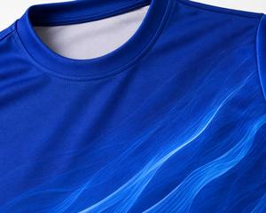 เสื้อยืดผู้ชายสีน้ำเงิน แขนสั้น คอกลม แห้งเร็ว ผ้าถักโพลีเอสเตอร์ ลายคลื่น สปอร์ต ทรงปกติ - Product Image 5
