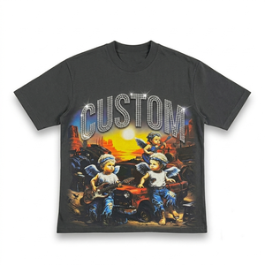 Custom Rhinestone Graphic Trendy Cotton Printed <b>T</b> <b>Shirt</b> Vintage Style Short Sleeves Acid Washed <b>T</b> <b>Shirt</b> For Unisex - Product Image 1