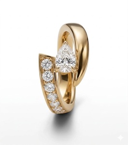 Women's 18K Gold Pear Lab Grown Diamond Engagement Ring for Women Open Bypass Ring Unique Gold Statement Ring for <b>Wedding</b> Rings - Product Image 4