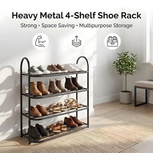Étagère à chaussures pliable en métal à 4 niveaux, organisateur de rangement multi-niveaux pour chaussures, support autoportant pour entrée et chambre à coucher - Product Image 4