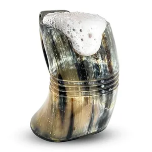 Auténtica taza de cerveza de cuerno natural tallada, jarra para hidromiel, taza para cerveza, artículos para beber, estilo vikingo, rústica, hecha a mano, copa de cuerno, taberna medieval - Product Image 2