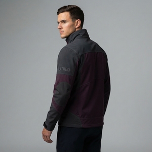 <b>Men</b> Burgundy Gray Color Block Windbreaker <b>Jacket</b> Stand Collar Full Zip Outdoor <b>Utility</b> Sports <b>Jacket</b> - Product Image 2