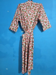 Robe Kimono Longue en Coton Imprimé à Col en V pour Femme, Peignoir Bohème à Motifs Fruités, Séchage Rapide, Respirant et Léger, Idéal pour la Détente - Product Image 5