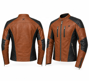 Veste de moto en cuir tendance |   Marron Noir Bourgogne Vert |   Fabricant OEM ODM |   Qualité de conception haut de gamme | - Product Image 3