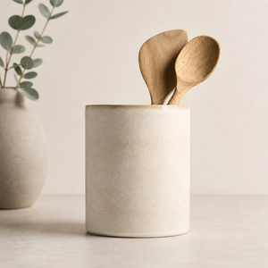 Porte-ustensiles en porcelaine minimaliste, finition mate lisse, corps dense, résistant à la chaleur, base stable, organisateur de rangement pour comptoir de cuisine - Product Image 1