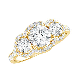 Bague de fiançailles vintage à trois pierres en diamants de 2,50 carats, clarté VS1, couleur F, taille brillant, diamants de laboratoire, 14 carats, pour anniversaire de mariage - Product Image 1