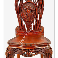 Chaise de salle à manger de luxe en bois massif, sculptée à la main, avec motif de fleur d'iris, finition cerisier antique