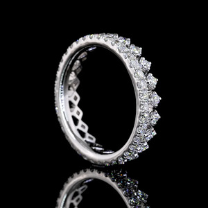 Lab Grown Round Cut Diamond <b>Crown</b> Style Double Row Wedding Band <b>Ring</b> in 10K 14K 18K Gold 925 935 Silver - Product Image 4