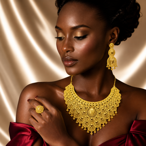 Vintage 22K Gold Plated Bridal Choker Necklace Set for Women's Nigerian <b>Wedding</b> Jewelry - Product Image 3