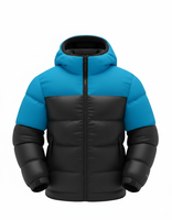 Chaqueta de Invierno para Hombre, Acolchada, con Capucha, Gruesa y Cálida, de Dos Tonos Azul y Negro, Informal, con Cierre, para Exteriores, con Logotipo Personalizado al por Mayor