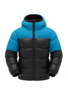 Chaqueta de Invierno para Hombre, Acolchada, con Capucha, Gruesa y Cálida, de Dos Tonos Azul y Negro, Informal, con Cierre, para Exteriores, con Logotipo Personalizado al por Mayor - Product Image 1