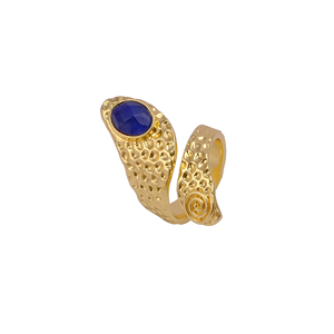 Bague ajustable classique en saphir bleu, plaquée or, faite à la main, avec saphir naturel ovale, bijou pierre de naissance de septembre - Product Image 2