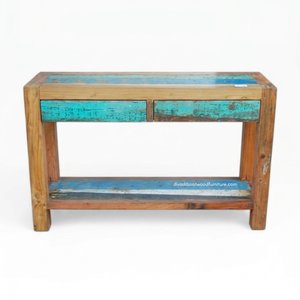 Rustic Teak Wooden <b>Console</b> <b>Table</b> with 2 Drawers for Living Room Entryway Apartment Hotel Home Furniture Recycled Boat Wood - Product Image 3