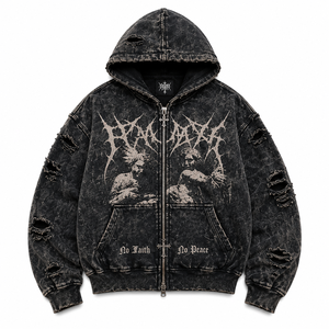Wholesale Streetwear Heavyweight Regular Fit <b>Pullover</b> Hoodie No String Vintage Acid Wash Winter Digital Woven Double-Layer Solid - Product Image 4