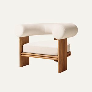 Fauteuil de salon moderne rembourré, structure en teck massif, fauteuil lounge minimaliste pour la maison, l'hôtel et l'intérieur des cafés - Product Image 2