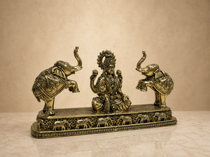 Handmade Brass Gaj Lakshmi <b>Statue</b> with Figures | Diwali Handicraft Goddess Lakshmi Idol for Home Table & Temple Decor - Product Image 2