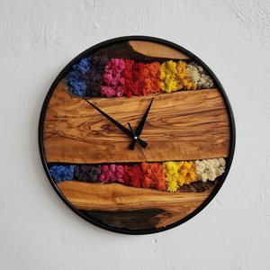 Rainbow Moss Wood Wall <b>Clock</b> Handmade Colorful Wooden Timepiece Modern Nature Inspired Decor Round Wall Art Living Room - Product Image 2