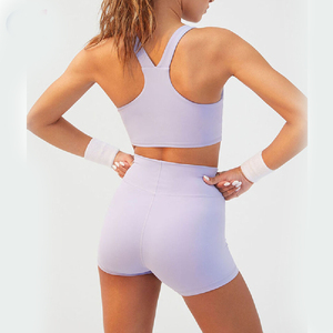 Conjunto Deportivo para Mujer, Color Lavanda, Top Deportivo con Espalda Cruzada, Shorts de Cintura Alta, Soporte Medio, Transpirable, con Recortes, para Yoga y Ejercicio - Product Image 5