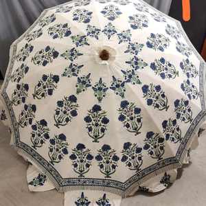 Sombrilla de Algodón Floral Rosa con Estampado a Mano, Parasol Redondo para Jardín, Sombrilla para Patio, Parasol Indio de Metal Negro - Product Image 4