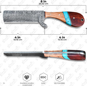 Cuchillo de caza y camping de hoja fija de acero de Damasco hecho a mano, estilo vaquero personalizado, con funda de cuero. - Product Image 3